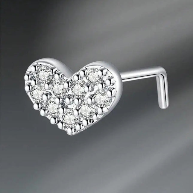 L Shaped Nose Studs Rings Cute Heart Moon Shiny Zircon Gold Silver Color Nose Piercing For Women Girl Nostril Jewelry