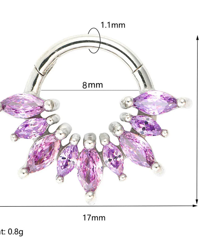 1/4 Pcs 316 Stainless Steel Closed Hinge Inlaid Purple, Pink, White, Orange 5A Zircon Pierced Nose Ring Earrings