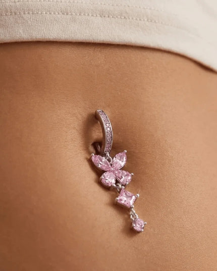Stainless Steel Zircon Belly Button Rings Women Sexy Butterfly Gem Navel Piercing Stylish Gold Silver Shiny Body Jewelry Gifts