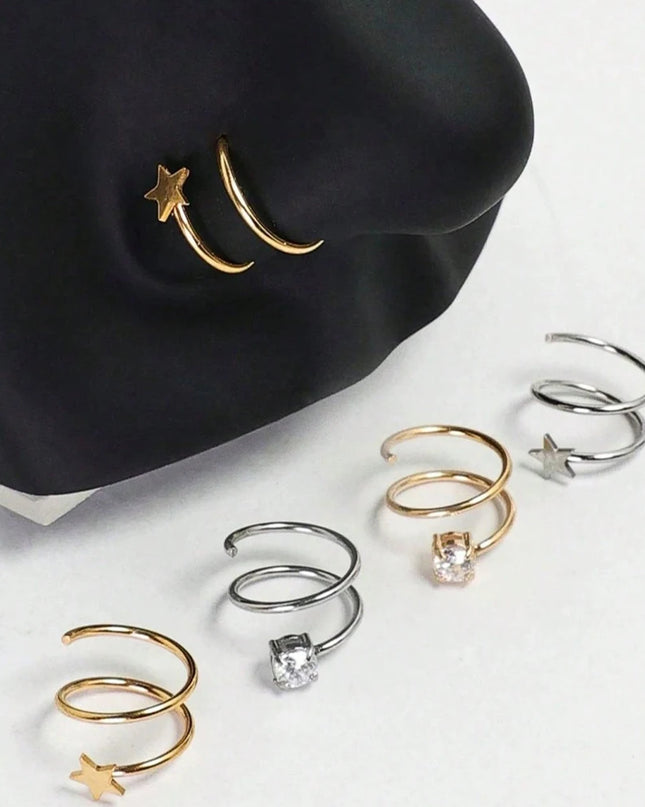 Nose Studs S-Shaped CZ Nose Rings 20G Stainless Steel Nose Band Rings  Earrings Nostril Screw Nose Studs Star Zirconia Nostril