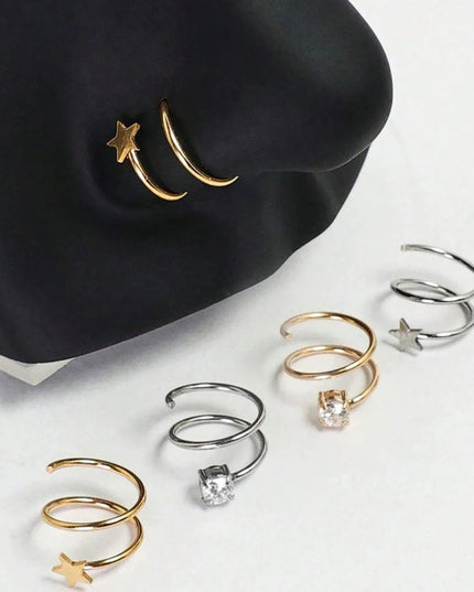 Nose Studs S-Shaped CZ Nose Rings 20G Stainless Steel Nose Band Rings  Earrings Nostril Screw Nose Studs Star Zirconia Nostril