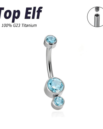 G23 Titanium 14G Curved Belly Button Ring with 3 Round Zircon Navel Barbell Stud for Women Hypoallergenic Body Piercing Jewelry