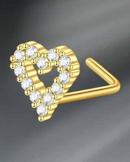 L Shaped Nose Studs Rings Cute Heart Moon Shiny Zircon Gold Silver Color Nose Piercing For Women Girl Nostril Jewelry