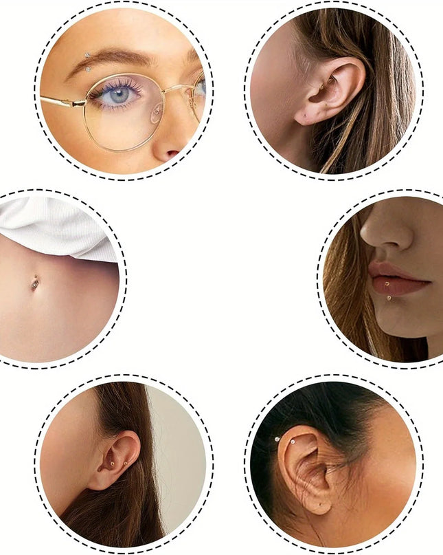 Drperfect Piercing Jewelry 16G Surgical Steel  Curved Barbell Eyebrow Rings Lip Belly Button Piercing Heart Moon Earrings