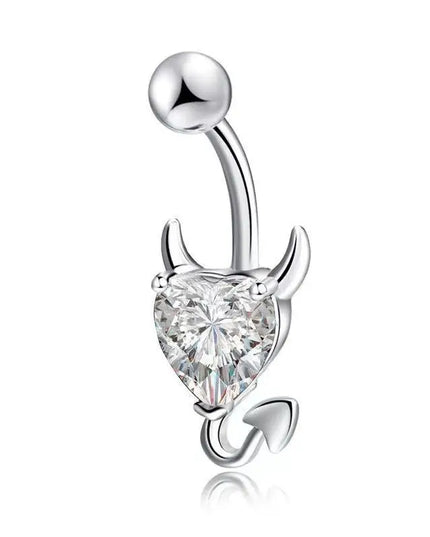 Steel Belly Button Ring Cute Devil Heart Cubic Zirconia Inlaid Hypoallergenic Navel Ring for Teen Girls Daily Use