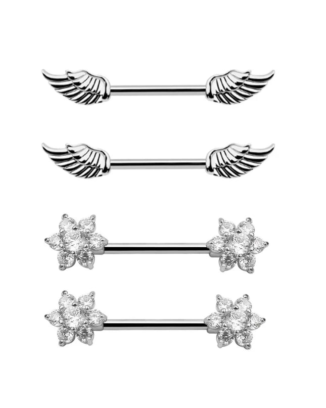 Stainless Steel Heart Nipple Piercing Rings Sets 14G Crystal Tongue Ring Nipple Barbell Lot Sexy Piercing Nipple Body Jewelry