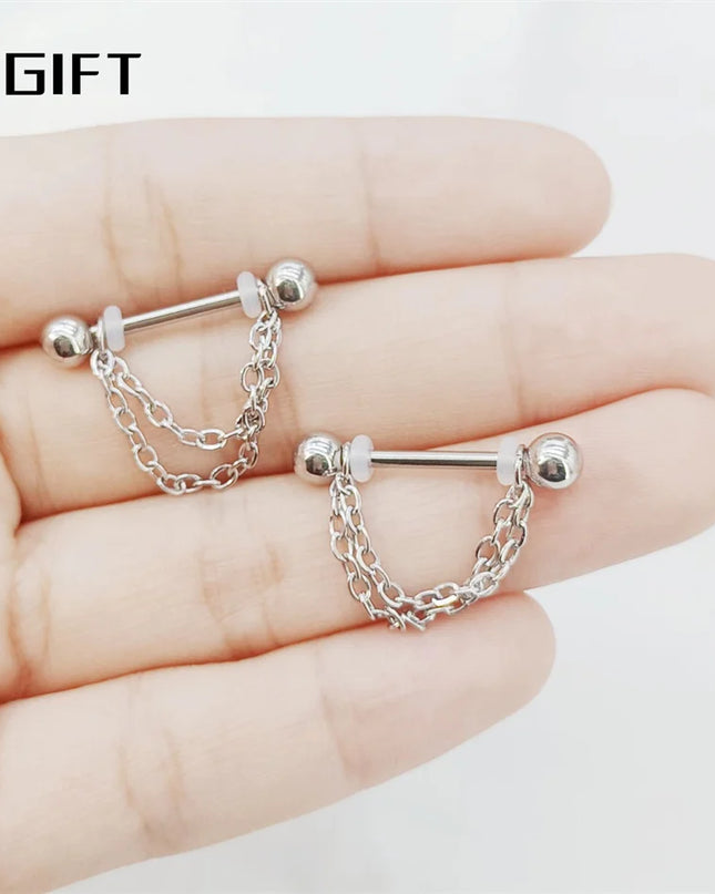 2pc Titanium Nipple Piercing Rings Dangle Chain 16G 14G 12-22mm G23 Nipple Barbell For Women Girls Men Body Jewelry Accessories