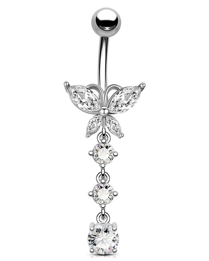 316L Stainless Steel Belly Button Ring Set Gold Color Butterfly Flower Heart Dangle Navel Piercing Jewelry for Women Fashion Bel