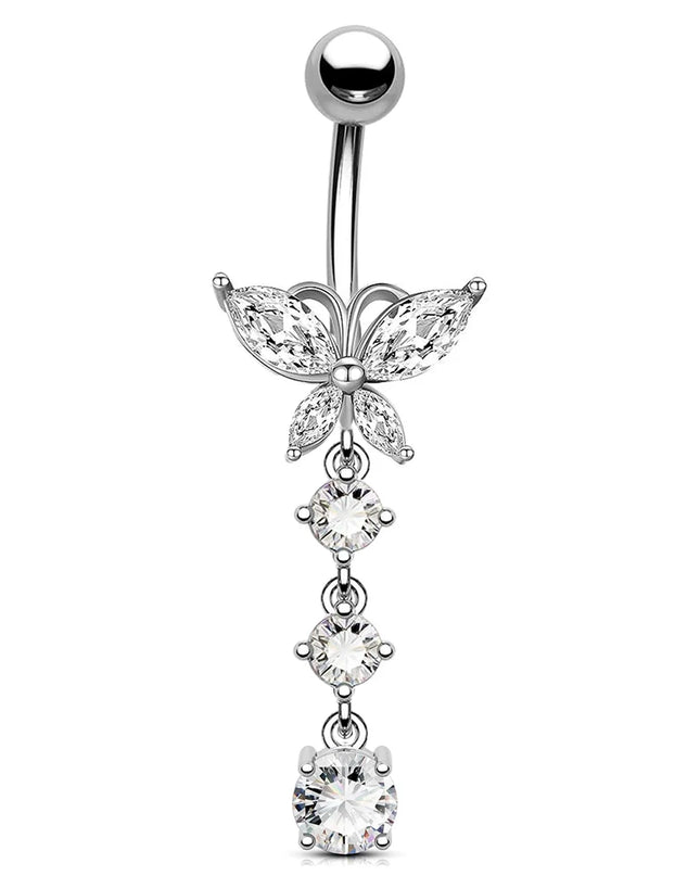 316L Stainless Steel Belly Button Ring Set Gold Color Butterfly Flower Heart Dangle Navel Piercing Jewelry for Women Fashion Bel
