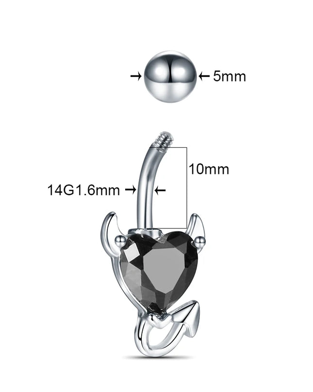1pc Belly Button Rings Devil Shape Black Red CZ Belly Piercing Stainless Steel Navel Piercings Body Jewelry Women