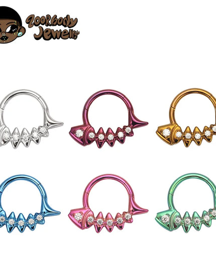G23 Titanium Fishbone Spike Nose Ring Hinged Clicker Septem Piercing Gothic Zircon Anodized Segment Hoop Ring Daith Earring