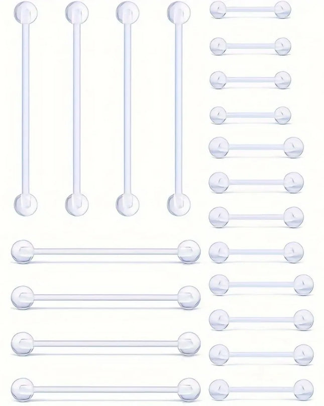10pcs 12-38mm Clear Acrylic Barbell Piercing For Nipple Rings Tongue Industrial Stud Earrings Anti-allergy Jewelry Y2K