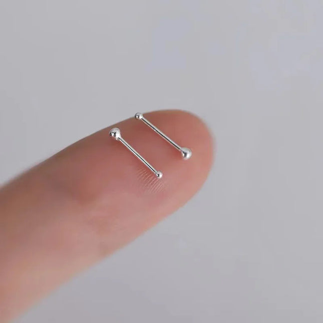 2pcs Ear Piercing Silver Needle Ear Stick Stud Earrings For Women Maintaining Ear Hole Small Tiny Round Ball Ear Jewelry