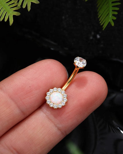 G23 Titanium Belly Button Ring for Women Cubic Zirconia Opal 14G Gold Plated Belly Ring Hypoallergenic for New Piercing With Box