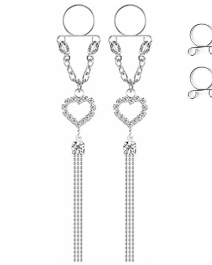 1 Pair New Fake Nipple Ring Sexy Tassel Crystal Butterfly Pendant For Women Girls Adjustable Faux Nipple Piercing Body Jewelry