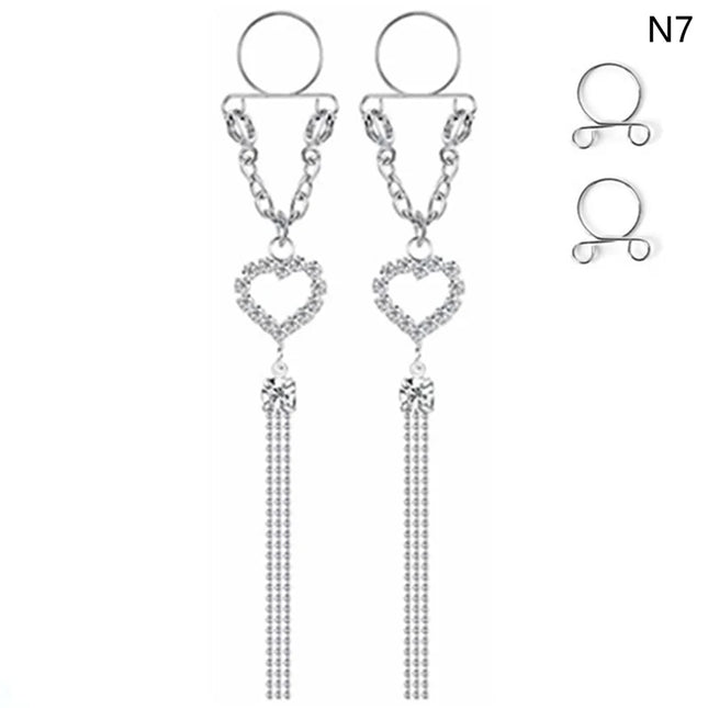 1 Pair New Fake Nipple Ring Sexy Tassel Crystal Butterfly Pendant For Women Girls Adjustable Faux Nipple Piercing Body Jewelry