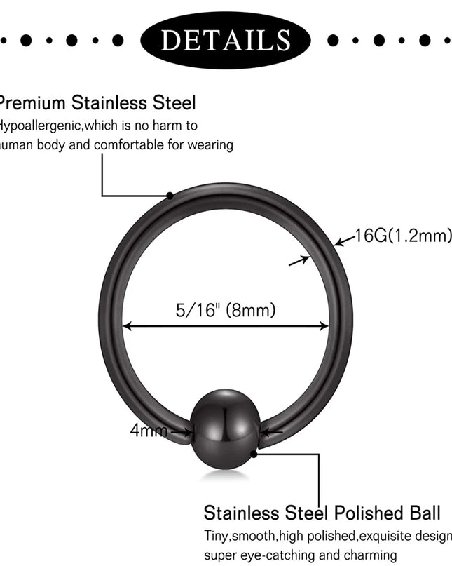 WKOUD Septum Rings Hoop Nose Ring Horseshoe Stainless Steel Cartilage Earrings Hoop Helix Tragus Septum Piercing Jewerly Black