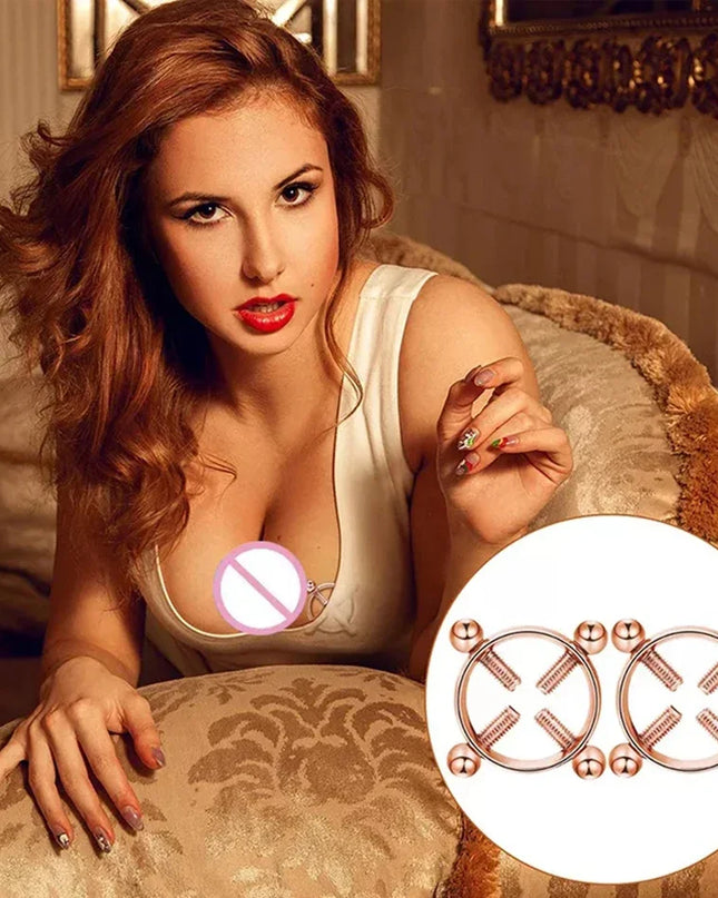 2pcs/lot Steel Round Screw Faux Nipple Clip Rings Sexy Piercing for Women Non Piercing Fake Breast Nail Shield Ring Jewelry Gift