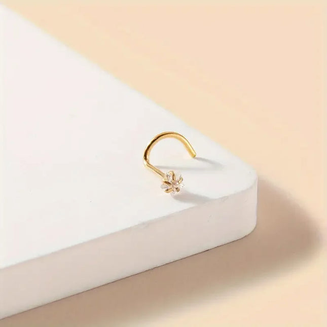 1pc Star-Shaped Heart Cubic Zirconia S Nose Stud Pierced Hook Nose Ring Stainless Steel Nose Piercing Jewelry Gift
