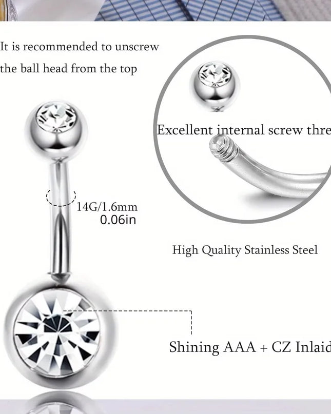 Bobisty Navel Ring 14G Heart Snake Butterfly CZ Dangling Belly Ring for Women Stunning Belly Button Piercing Jewelry