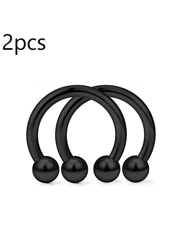 WKOUD 2pcs Crystal & Ball Nose Septum Horseshoe Earring Eyebrow Lip Helix Tragus Cartilage Piercing Ring 8mm
