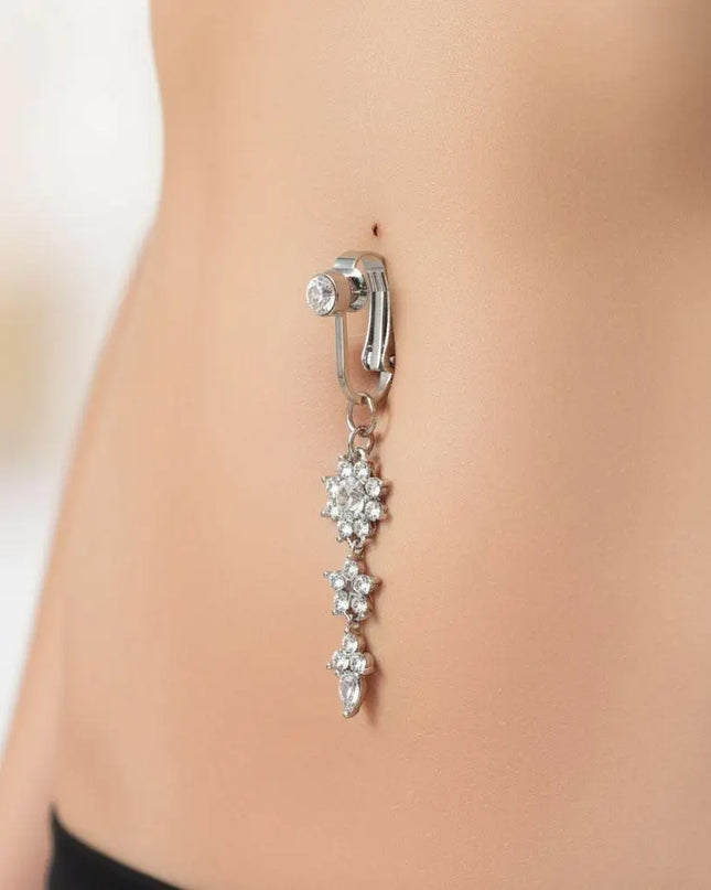 Clip On Belly Button Ring Fashion Navel Piercing Flower Pendant Belly Button Rings Belly Piercing Body Jewelry Sexy Dangle