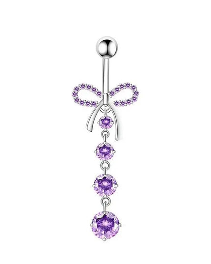 Belly Button Rings Mixed Purple Zircon Dangle Design Stainless Steel Durable Navel Rings for Daily Outfit Matching