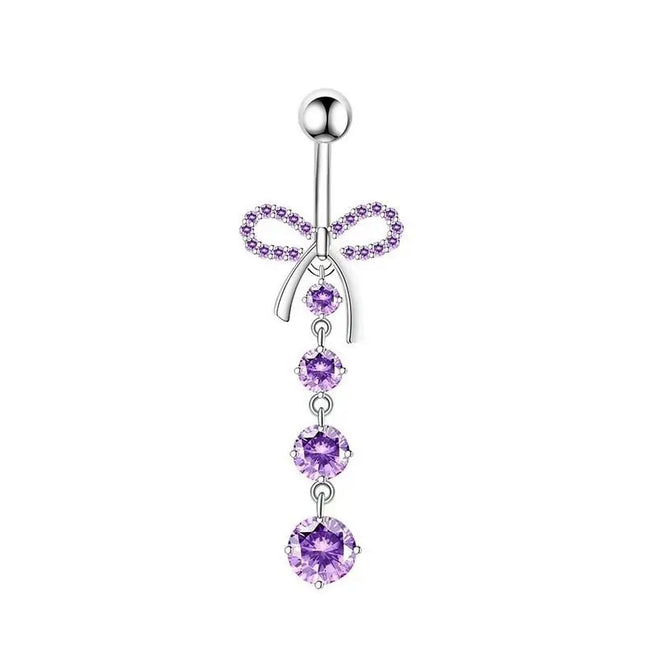 Belly Button Rings Mixed Purple Zircon Dangle Design Stainless Steel Durable Navel Rings for Daily Outfit Matching