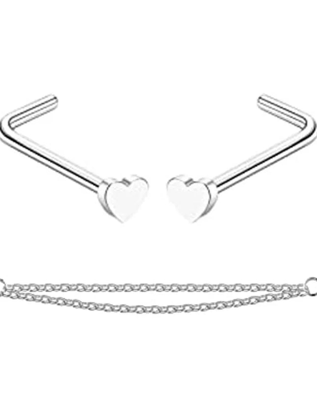 Nose Rings Chain Piercing Across Double with Chain Studs with Chain 20G Piercing Stud Nostril Jewelry for Women Men