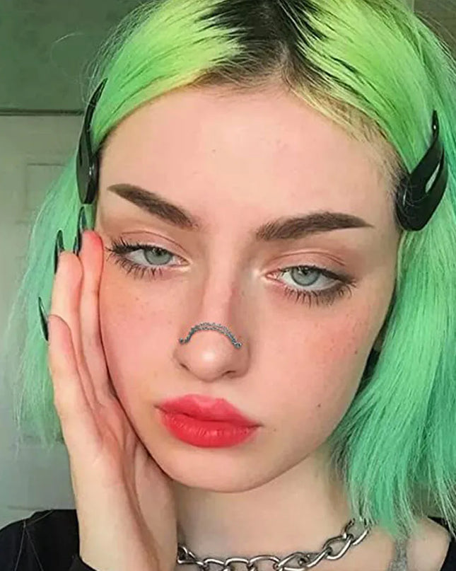 Nose Rings Chain Piercing Across Double with Chain Studs with Chain 20G Piercing Stud Nostril Jewelry for Women Men