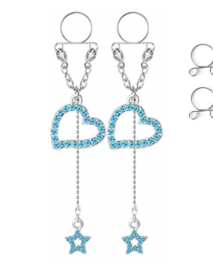 1 Pair New Fake Nipple Ring Sexy Tassel Crystal Butterfly Pendant For Women Girls Adjustable Faux Nipple Piercing Body Jewelry