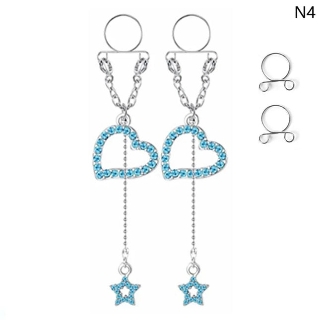 1 Pair New Fake Nipple Ring Sexy Tassel Crystal Butterfly Pendant For Women Girls Adjustable Faux Nipple Piercing Body Jewelry