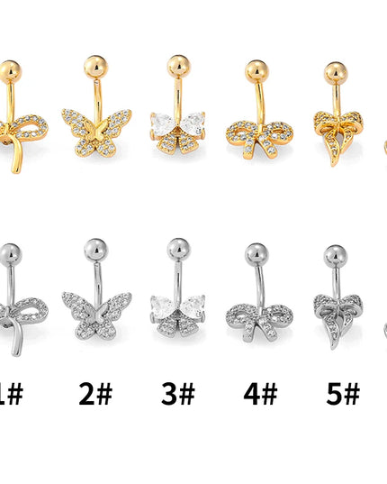 1PC 14G Surgical Steel Belly Button Rings Bow Butterfly Snake Cubic Zirconia Belly Button Barb Ombligo Piercing Jewelry