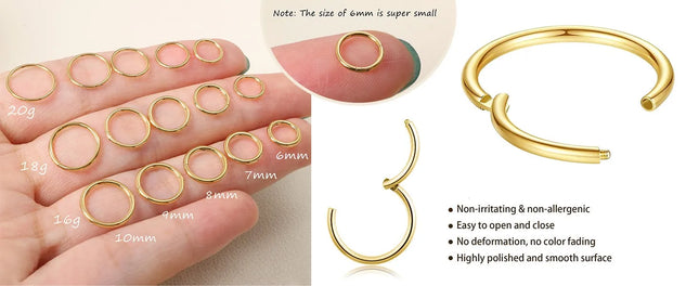 18G  316L Surgical Steel Nose Ring Hoop, Cartilage Hoop Earrings for Women Men  Piercing Jewelry 6mm/8mm/10mm/12mm