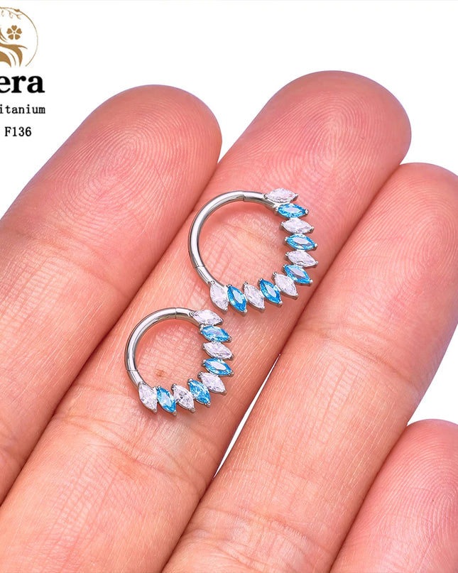 ASTM F136 Titanium Nose Ring Hoop 16G Pear CZ Hinged Segment Septum Clicker Ring Cartilage Daith Piercing Earring Body Jewelry
