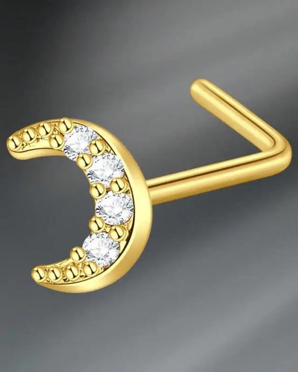 L Shaped Nose Studs Rings Cute Heart Moon Shiny Zircon Gold Silver Color Nose Piercing For Women Girl Nostril Jewelry