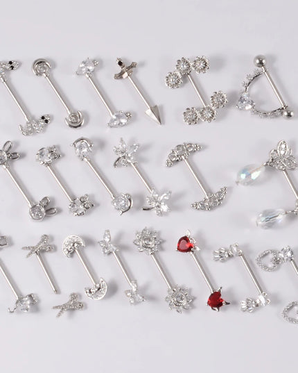 1Pair Sword Cross Nipple Piercing Barbell Surgical Steel Crystal Nipple Shield Cover Heart Butterfly Nipple Ring Body Jewelry14G