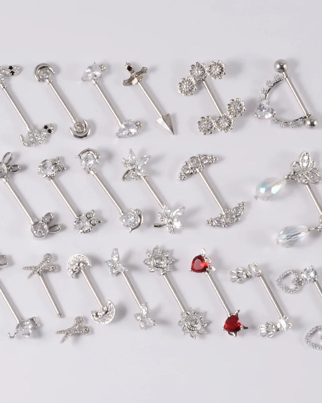 1Pair Sword Cross Nipple Piercing Barbell Surgical Steel Crystal Nipple Shield Cover Heart Butterfly Nipple Ring Body Jewelry14G