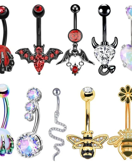 1PCS Bat Belly Button Piercing Jewelry 14G Claw Belly Ring Body Piercing Bee Navel Piercing Heart Belly Bars Piercings Ombligo