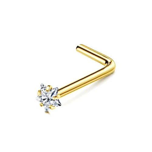Florideco 14K Gold Plated Nose Rings for Women Men 20G Stainless Steel Nose Rings Hoops L Shaped Studs Nostril Piercings Jewelry