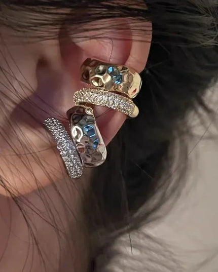 New Trending Zircon Double-layer Ear Cuff No Piercing Earring Punk Unique Metal Geometric Ear Clip for Women Y2K Jewelry 2024