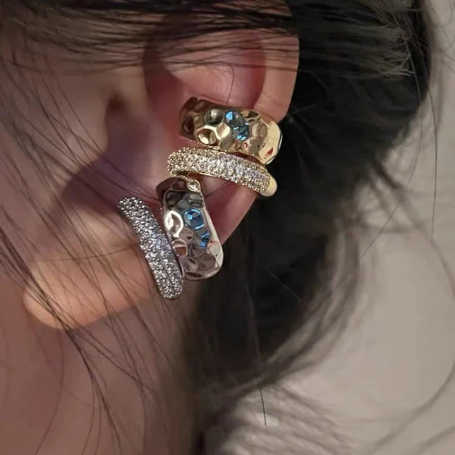 New Trending Zircon Double-layer Ear Cuff No Piercing Earring Punk Unique Metal Geometric Ear Clip for Women Y2K Jewelry 2024