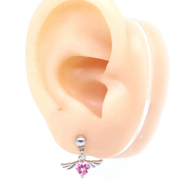 1Pc Angel Wings Helix Piercing Ear Lobe Daith Rook Tragus Cartilage Piercing Heart Cz Earring Conch Tragus Stud  Stainless Steel