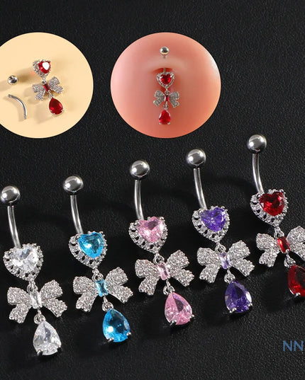 Stainless Steel Belly Piercing Jewelry Exquisite Heart Bow Belly Button Rings For Women Girls Fashion Navel Ring Body Jewelry