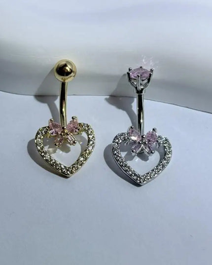 Steel Belly Button Ring Cute Devil Heart Cubic Zirconia Inlaid Hypoallergenic Navel Ring for Teen Girls Daily Use