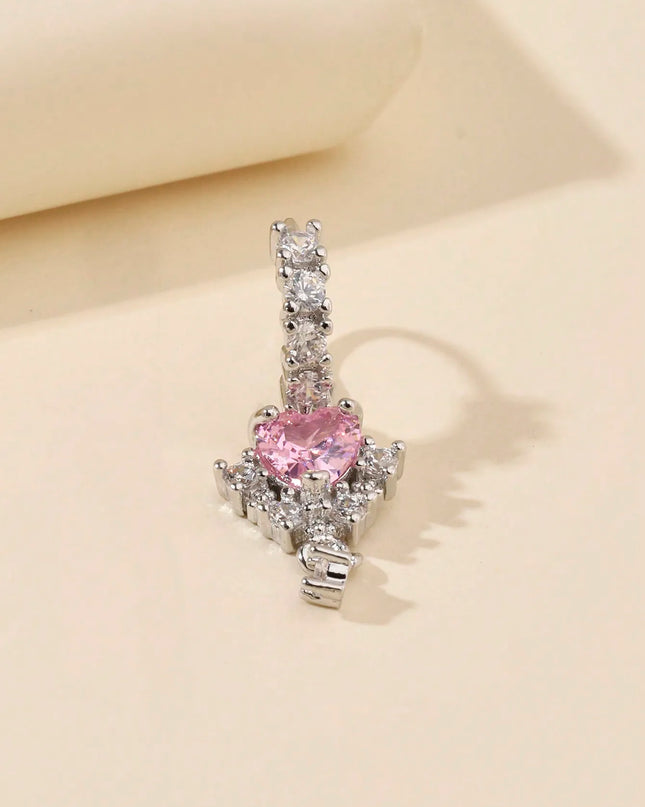 1 L-shaped heart-shaped CZ nose nail, shiny cubic zirconia cute perforated nose ring, silver and gold, suitable for women