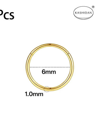 18G gold nose ring for men and women, hinged clicker septum ring for nose/cartilage/body piercing jewelry, 6mm/8mm/10mm/12mm