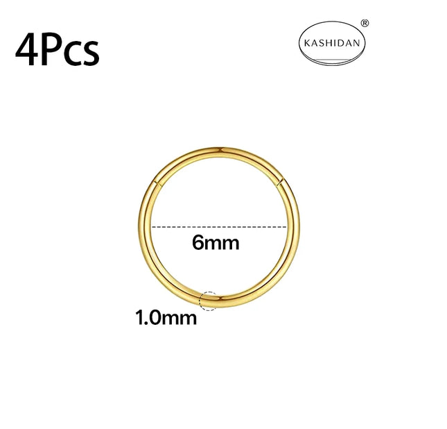 18G gold nose ring for men and women, hinged clicker septum ring for nose/cartilage/body piercing jewelry, 6mm/8mm/10mm/12mm