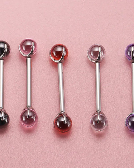 ASTM F136 Titanium Nipple Piercing 14G Internally Threaded Straight Barbell with Crystal Tongue Ring Nipple Industrial Piercing