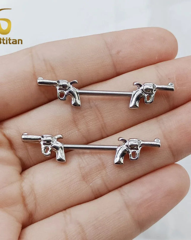 2pcs Gun Surgical Piercing Nipple Rings for Women Men 14G Titanium Steel Industrial Barball Nipple Piercing Sexy Body Jewelry